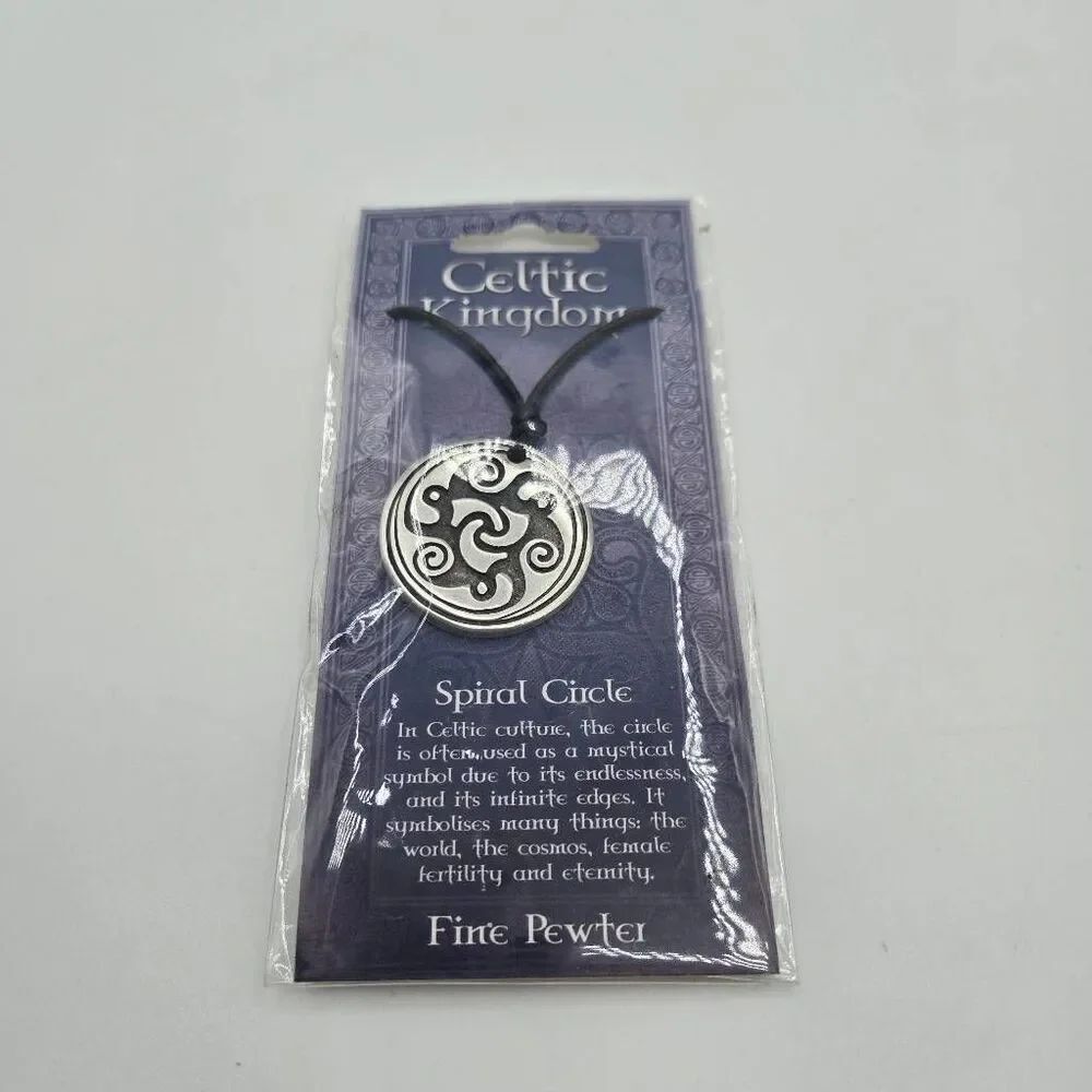 Celtic Kingdom Spiral Circle Pendant Necklace Pewter
